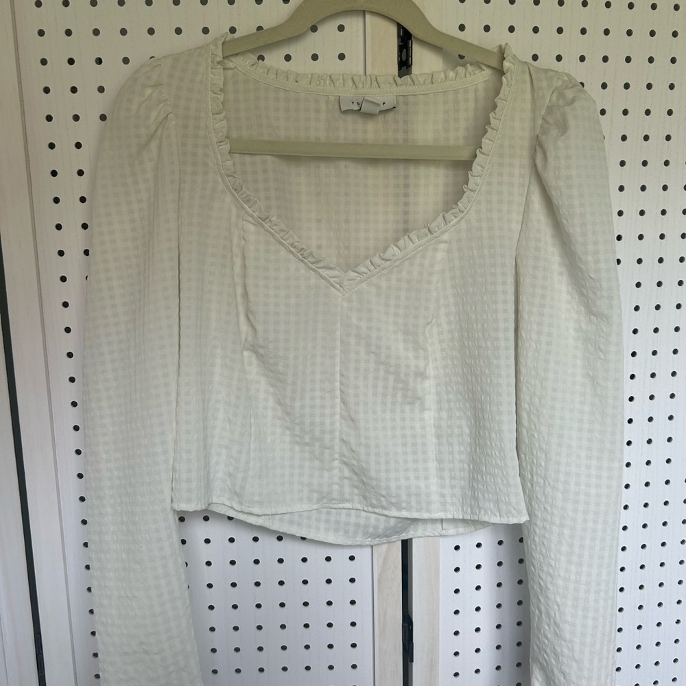 Topshop White Ruffle-Trim V-Neck Blouse